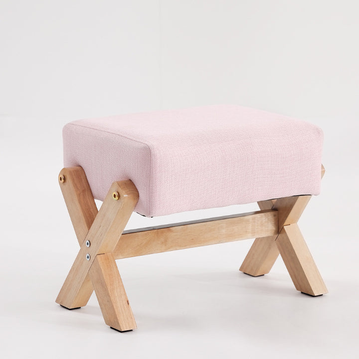 Taburete Moderno Minimalista Rectangular de Madera de Caucho con Tela de Esponja y Cuero PU Sin Brazos Sin Respaldo Para Sala de Estar 