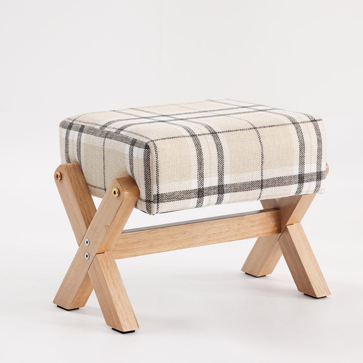 Taburete Moderno Minimalista Rectangular de Madera de Caucho con Tela de Esponja y Cuero PU Sin Brazos Sin Respaldo Para Sala de Estar 