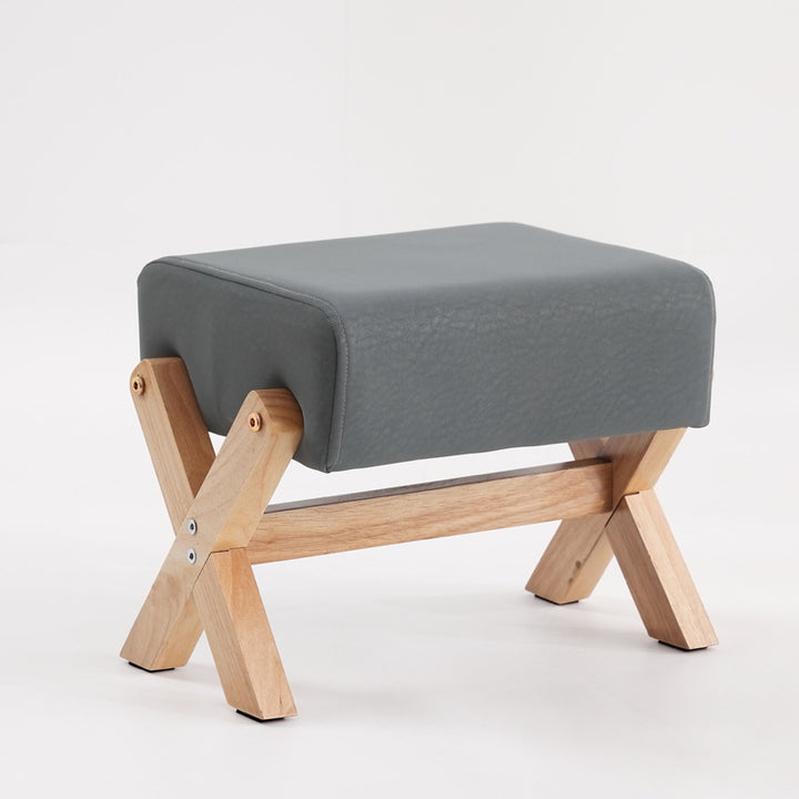 Taburete Moderno Minimalista Rectangular de Madera de Caucho con Tela de Esponja y Cuero PU Sin Brazos Sin Respaldo Para Sala de Estar 