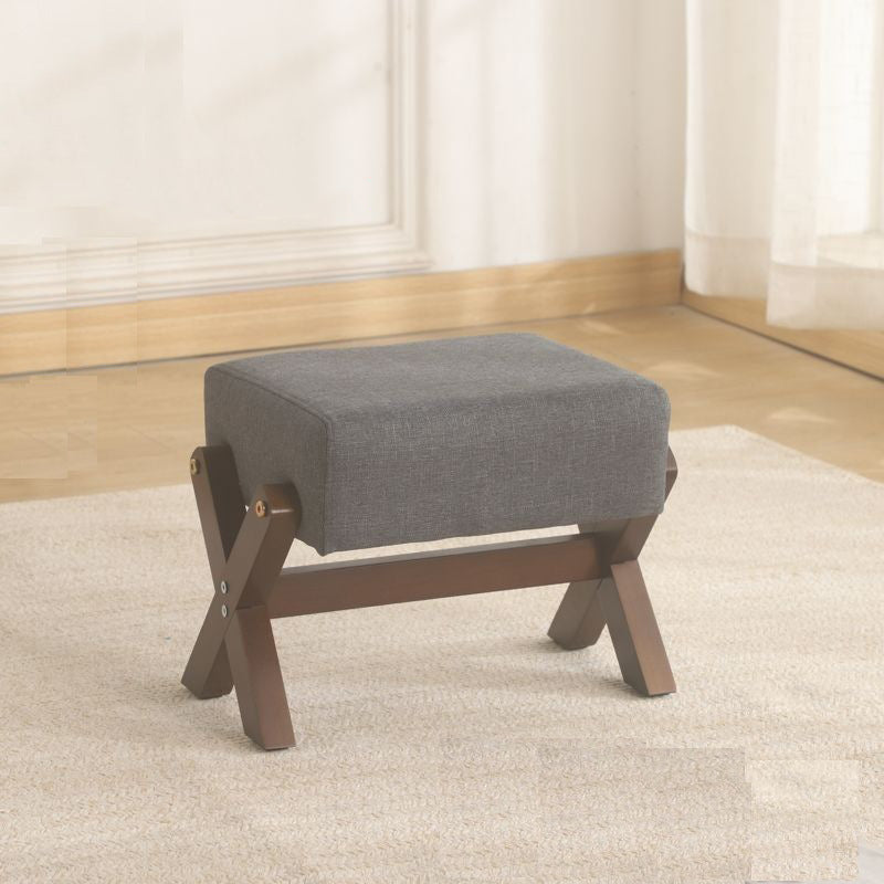Taburete Moderno Minimalista Rectangular de Madera de Caucho con Tela de Esponja y Cuero PU Sin Brazos Sin Respaldo Para Sala de Estar 