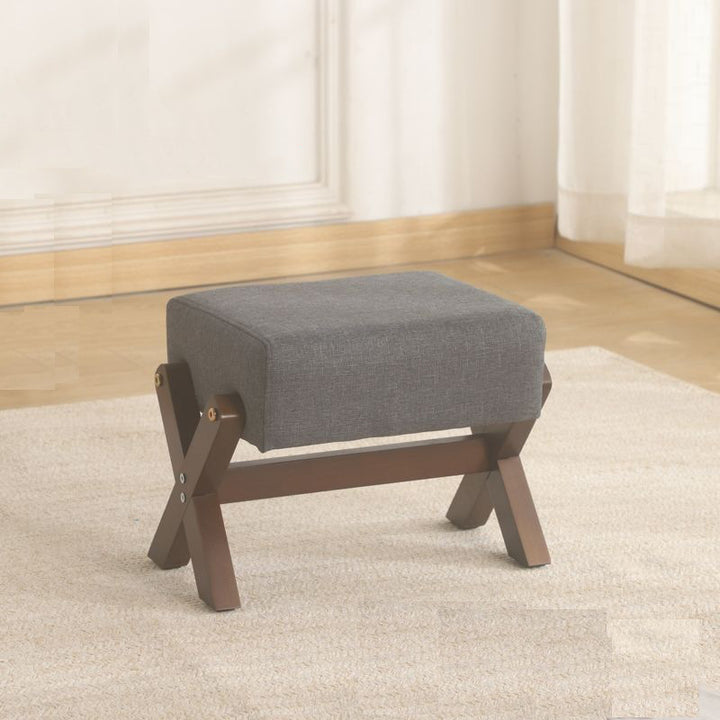 Taburete Moderno Minimalista Rectangular de Madera de Caucho con Tela de Esponja y Cuero PU Sin Brazos Sin Respaldo Para Sala de Estar 