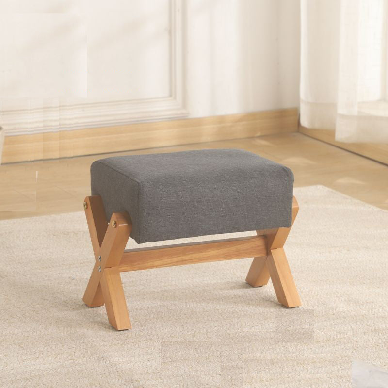 Taburete Moderno Minimalista Rectangular de Madera de Caucho con Tela de Esponja y Cuero PU Sin Brazos Sin Respaldo Para Sala de Estar 