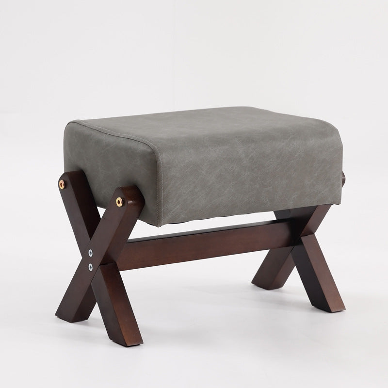 Taburete Moderno Minimalista Rectangular de Madera de Caucho con Tela de Esponja y Cuero PU Sin Brazos Sin Respaldo Para Sala de Estar 