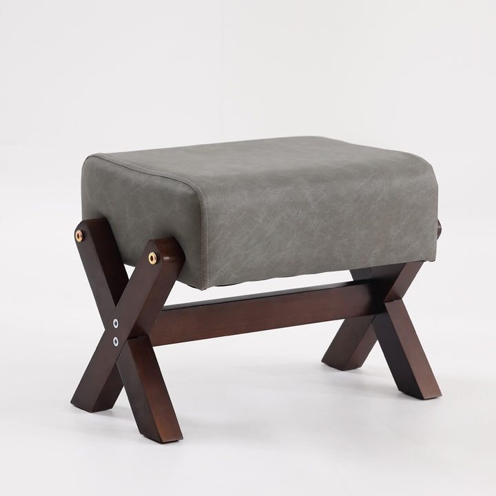 Taburete Moderno Minimalista Rectangular de Madera de Caucho con Tela de Esponja y Cuero PU Sin Brazos Sin Respaldo Para Sala de Estar 