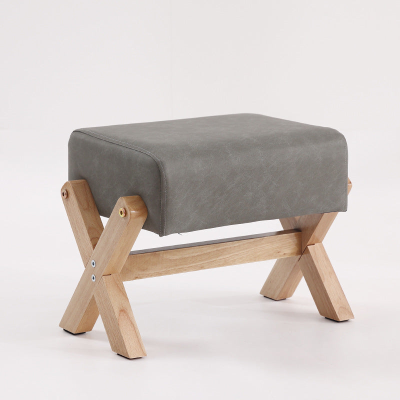 Taburete Moderno Minimalista Rectangular de Madera de Caucho con Tela de Esponja y Cuero PU Sin Brazos Sin Respaldo Para Sala de Estar 