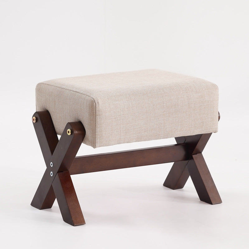 Taburete Moderno Minimalista Rectangular de Madera de Caucho con Tela de Esponja y Cuero PU Sin Brazos Sin Respaldo Para Sala de Estar 