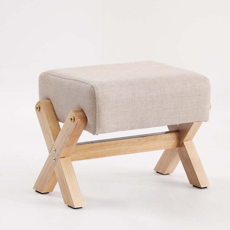 Taburete Moderno Minimalista Rectangular de Madera de Caucho con Tela de Esponja y Cuero PU Sin Brazos Sin Respaldo Para Sala de Estar 