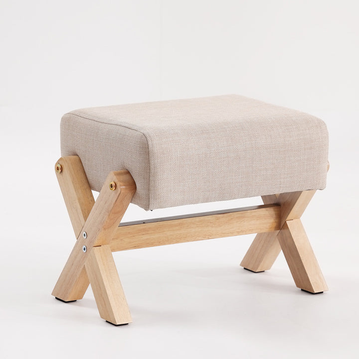 Taburete Moderno Minimalista Rectangular de Madera de Caucho con Tela de Esponja y Cuero PU Sin Brazos Sin Respaldo Para Sala de Estar 