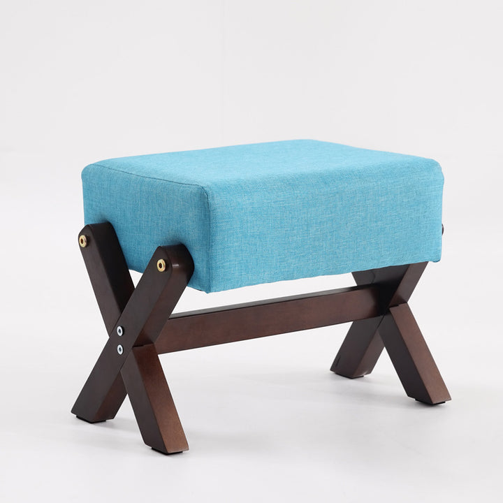 Taburete Moderno Minimalista Rectangular de Madera de Caucho con Tela de Esponja y Cuero PU Sin Brazos Sin Respaldo Para Sala de Estar 
