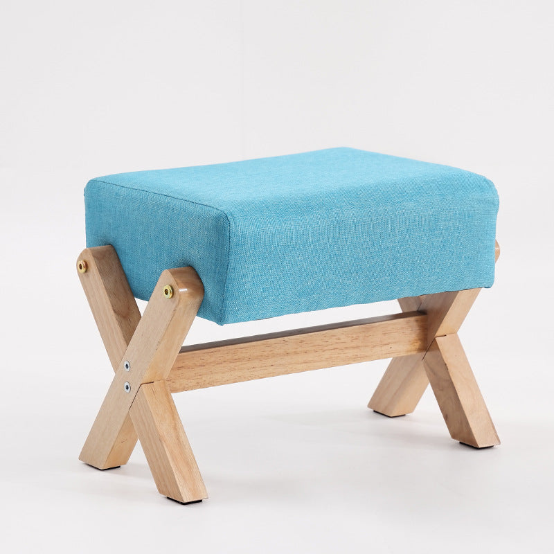 Taburete Moderno Minimalista Rectangular de Madera de Caucho con Tela de Esponja y Cuero PU Sin Brazos Sin Respaldo Para Sala de Estar 