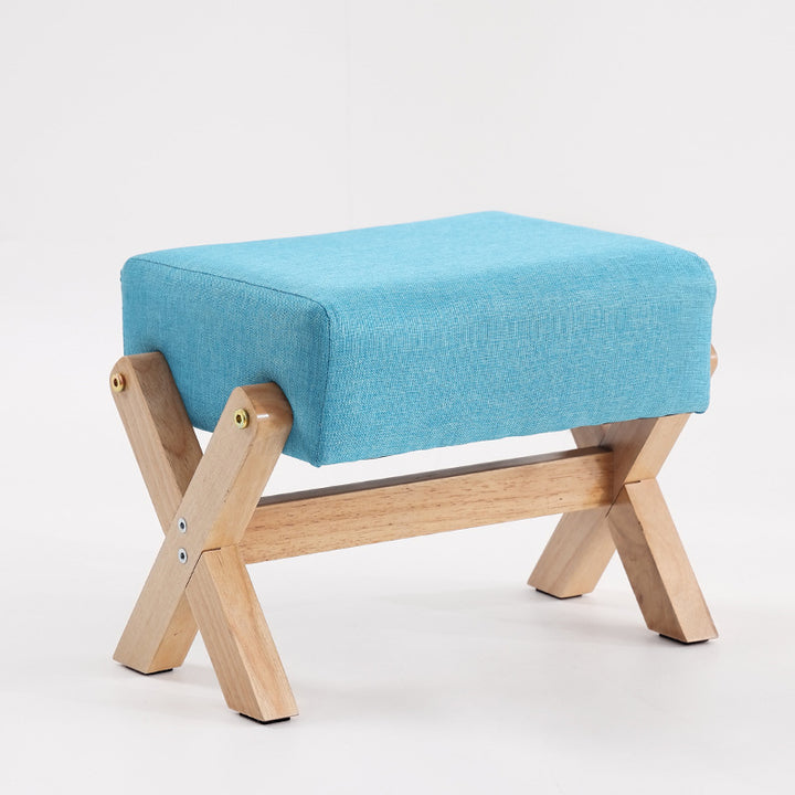 Taburete Moderno Minimalista Rectangular de Madera de Caucho con Tela de Esponja y Cuero PU Sin Brazos Sin Respaldo Para Sala de Estar 