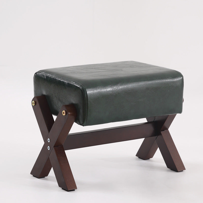 Taburete Moderno Minimalista Rectangular de Madera de Caucho con Tela de Esponja y Cuero PU Sin Brazos Sin Respaldo Para Sala de Estar 