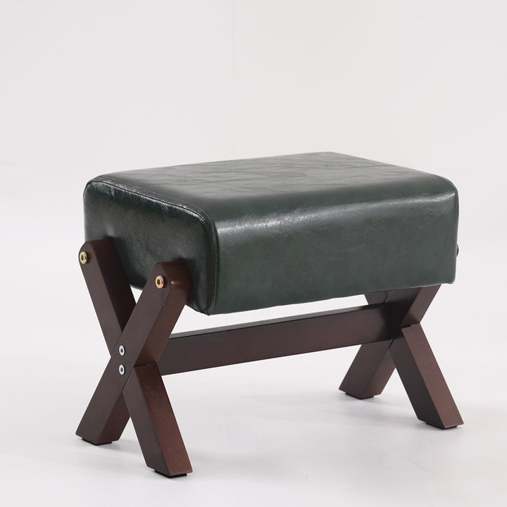 Taburete Moderno Minimalista Rectangular de Madera de Caucho con Tela de Esponja y Cuero PU Sin Brazos Sin Respaldo Para Sala de Estar 