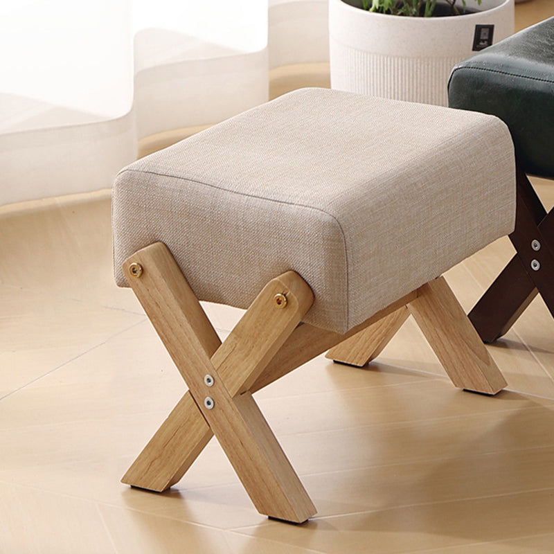 Taburete Moderno Minimalista Rectangular de Madera de Caucho con Tela de Esponja y Cuero PU Sin Brazos Sin Respaldo Para Sala de Estar 
