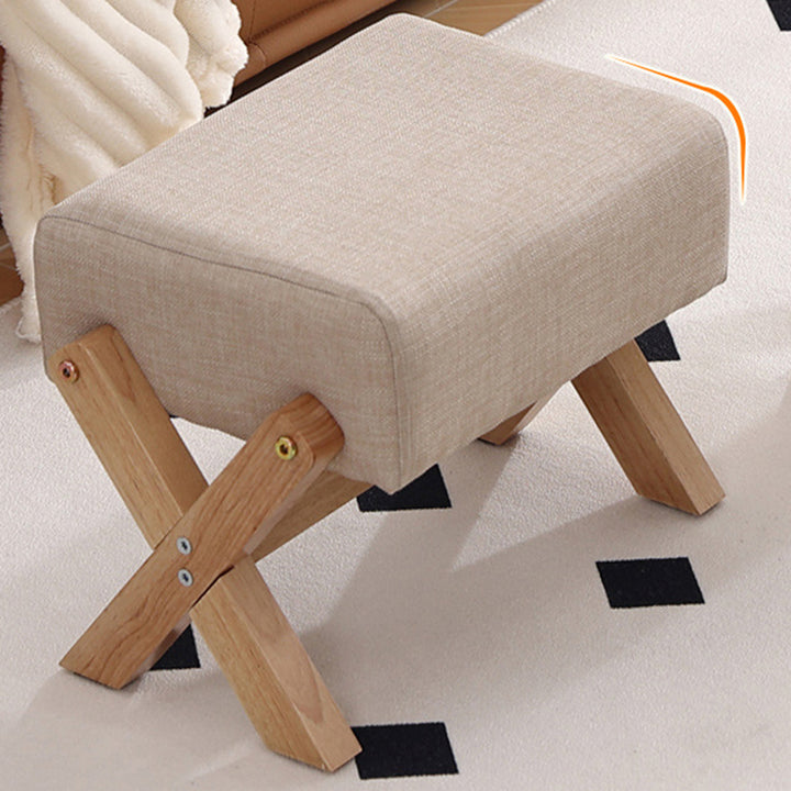 Taburete Moderno Minimalista Rectangular de Madera de Caucho con Tela de Esponja y Cuero PU Sin Brazos Sin Respaldo Para Sala de Estar 