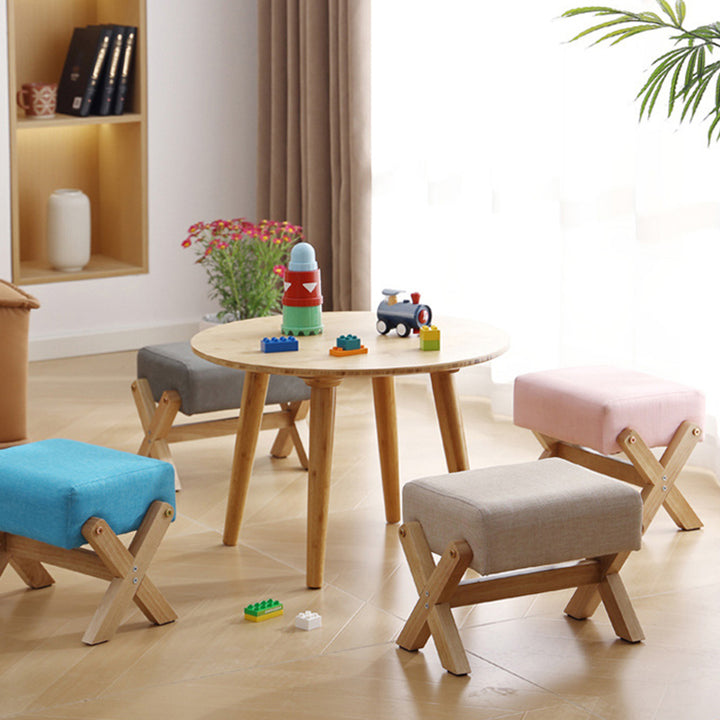 Taburete Moderno Minimalista Rectangular de Madera de Caucho con Tela de Esponja y Cuero PU Sin Brazos Sin Respaldo Para Sala de Estar 