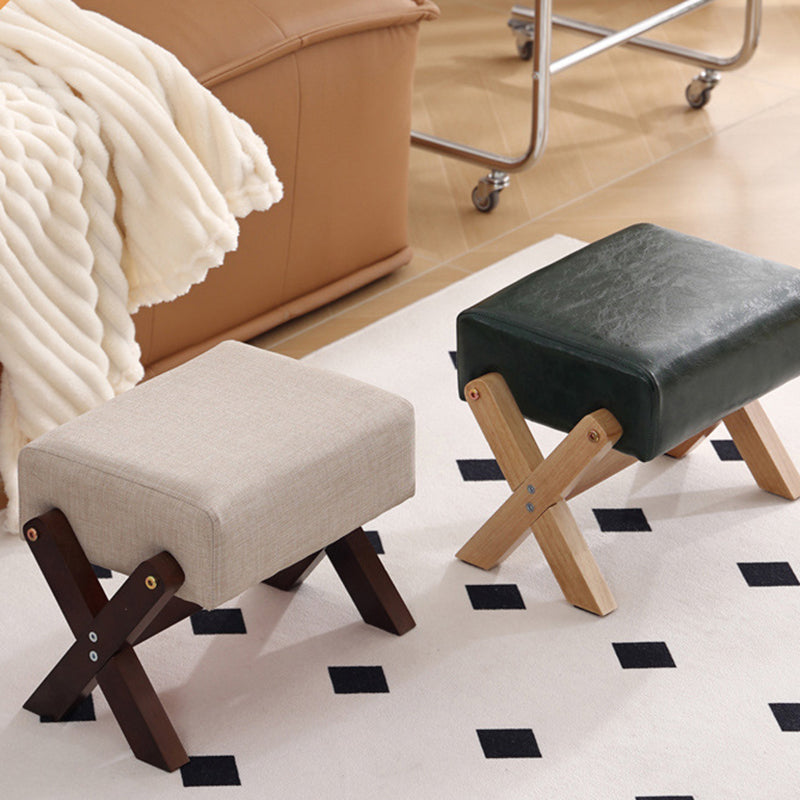 Taburete Moderno Minimalista Rectangular de Madera de Caucho con Tela de Esponja y Cuero PU Sin Brazos Sin Respaldo Para Sala de Estar 