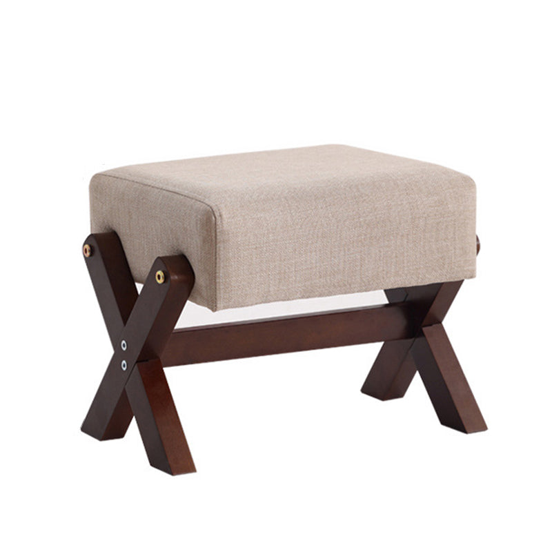 Taburete Moderno Minimalista Rectangular de Madera de Caucho con Tela de Esponja y Cuero PU Sin Brazos Sin Respaldo Para Sala de Estar 