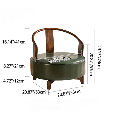 Silla de acento giratoria sin brazos con respaldo contemporáneo nórdico redondo de haya PU cuero esponja para sala de estar 