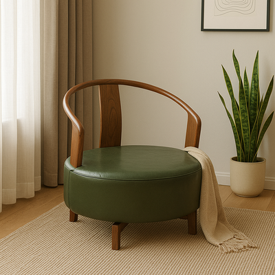 Silla de acento giratoria sin brazos con respaldo contemporáneo nórdico redondo de haya PU cuero esponja para sala de estar 