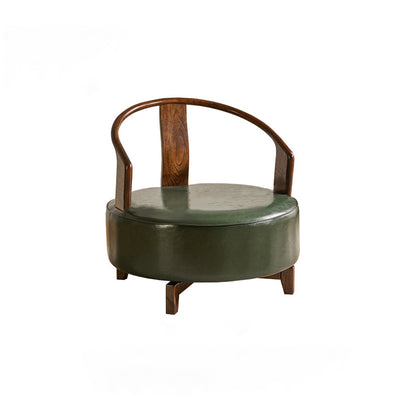Silla de acento giratoria sin brazos con respaldo contemporáneo nórdico redondo de haya PU cuero esponja para sala de estar 