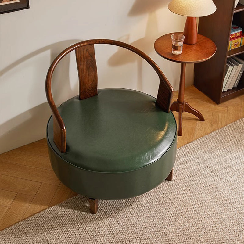 Silla de acento giratoria sin brazos con respaldo contemporáneo nórdico redondo de haya PU cuero esponja para sala de estar 