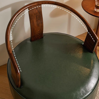 Silla de acento giratoria sin brazos con respaldo contemporáneo nórdico redondo de haya PU cuero esponja para sala de estar 