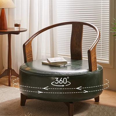 Silla de acento giratoria sin brazos con respaldo contemporáneo nórdico redondo de haya PU cuero esponja para sala de estar 