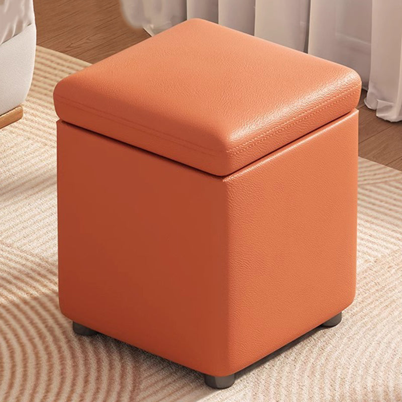 Modern Minimalist Flower Square Storable Solid Wood Synthetic Fabric Sponge Low Stool Backless Armless For Living Room
