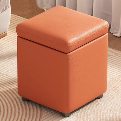 Modern Minimalist Flower Square Storable Solid Wood Tech Fabric Sponge Low Stool Backless Armless For Living Room