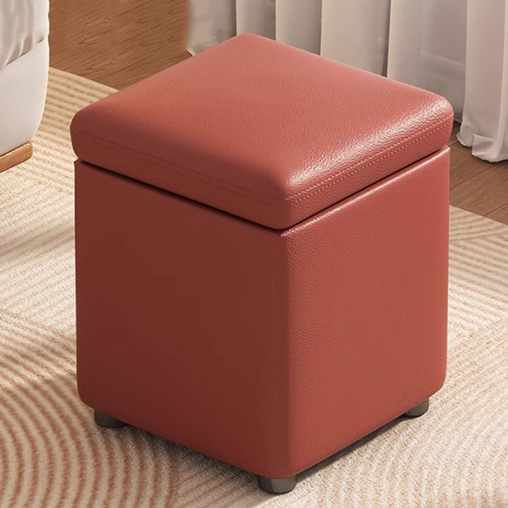 Modern Minimalist Flower Square Storable Solid Wood Synthetic Fabric Sponge Low Stool Backless Armless For Living Room