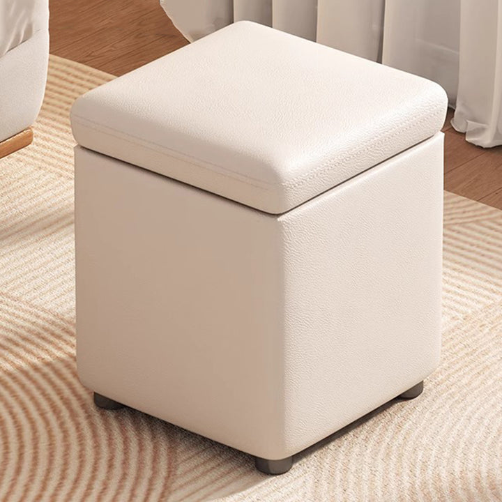 Modern Minimalist Flower Square Storable Solid Wood Synthetic Fabric Sponge Low Stool Backless Armless For Living Room