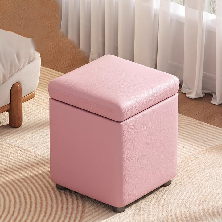 Modern Minimalist Flower Square Storable Solid Wood Synthetic Fabric Sponge Low Stool Backless Armless For Living Room