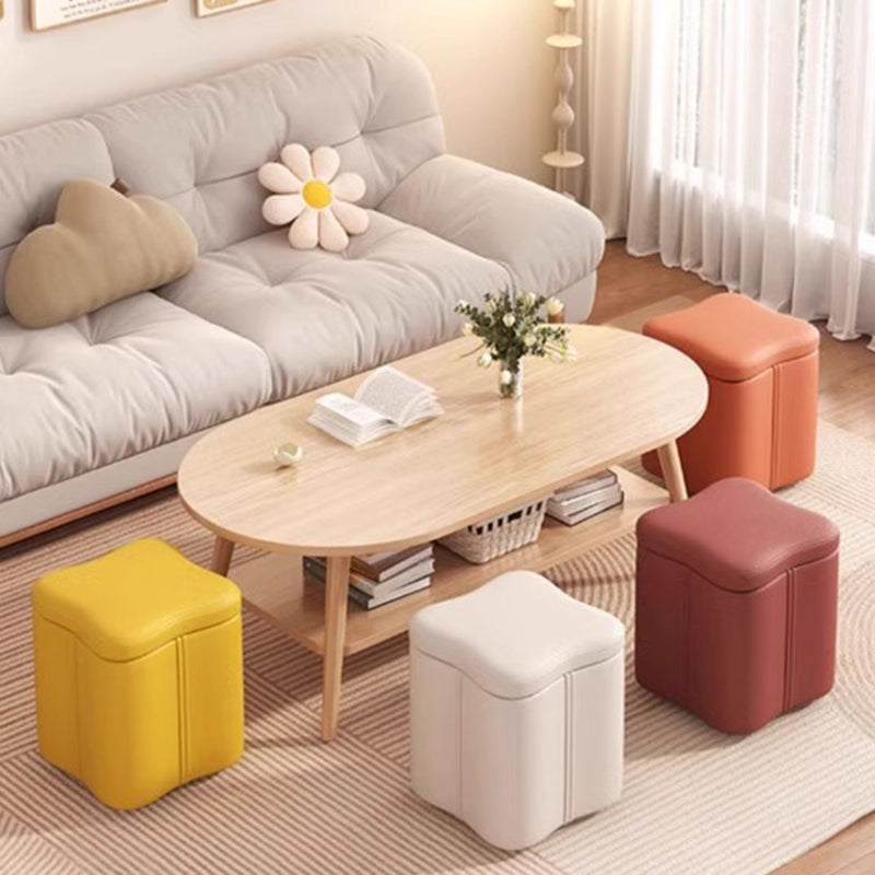 Modern Minimalist Flower Square Storable Solid Wood Synthetic Fabric Sponge Low Stool Backless Armless For Living Room