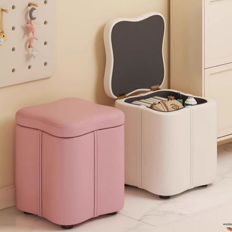 Modern Minimalist Flower Square Storable Solid Wood Synthetic Fabric Sponge Low Stool Backless Armless For Living Room