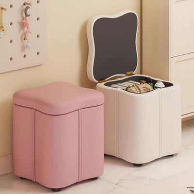 Modern Minimalist Flower Square Storable Solid Wood Tech Fabric Sponge Low Stool Backless Armless For Living Room