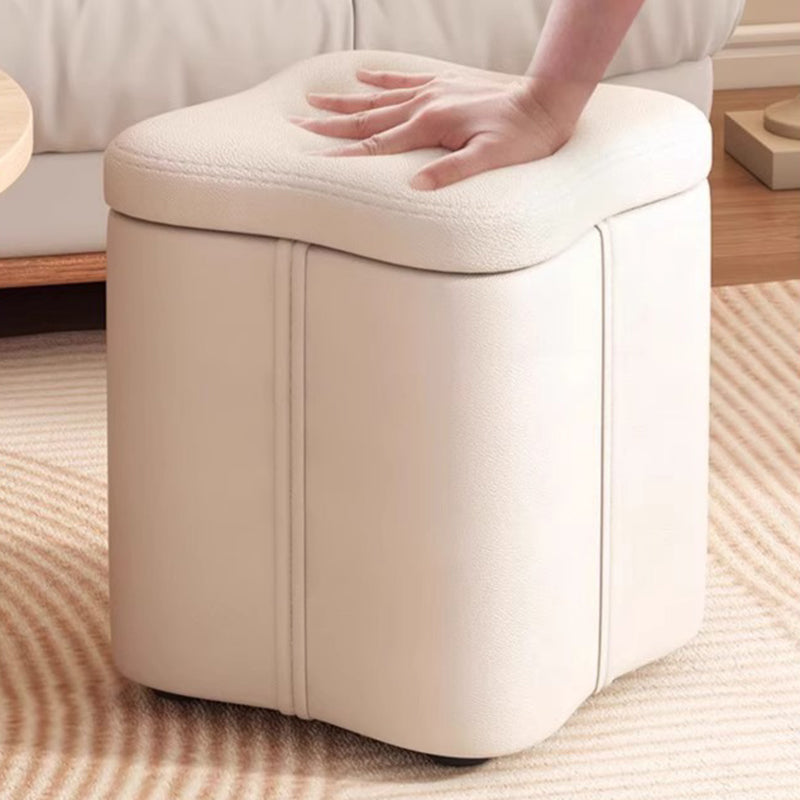 Modern Minimalist Flower Square Storable Solid Wood Synthetic Fabric Sponge Low Stool Backless Armless For Living Room