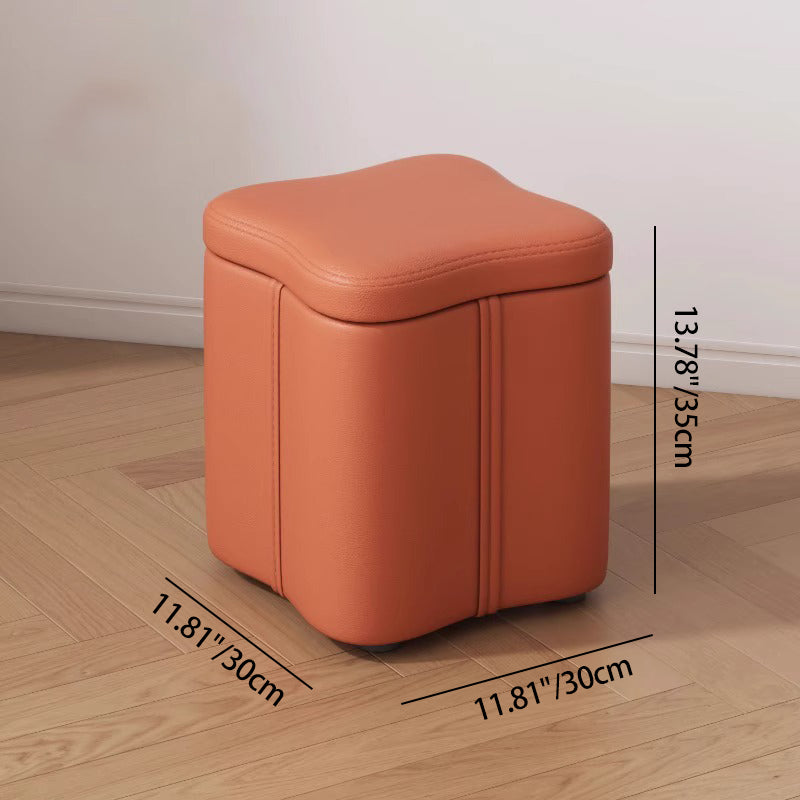 Modern Minimalist Flower Square Storable Solid Wood Tech Fabric Sponge Low Stool Backless Armless For Living Room