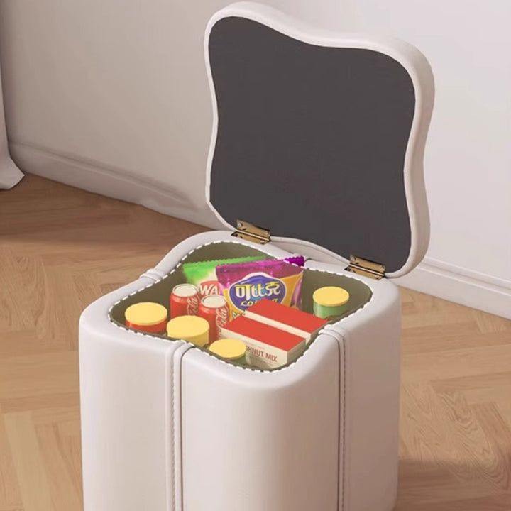 Modern Minimalist Flower Square Storable Solid Wood Synthetic Fabric Sponge Low Stool Backless Armless For Living Room