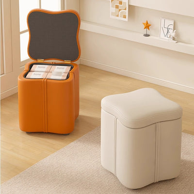 Modern Minimalist Flower Square Storable Solid Wood Tech Fabric Sponge Low Stool Backless Armless For Living Room