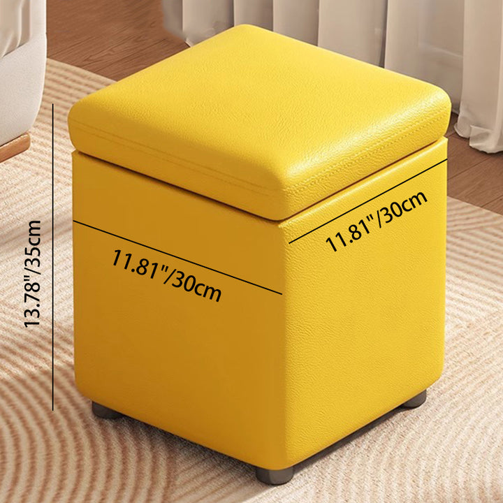 Modern Minimalist Flower Square Storable Solid Wood Synthetic Fabric Sponge Low Stool Backless Armless For Living Room
