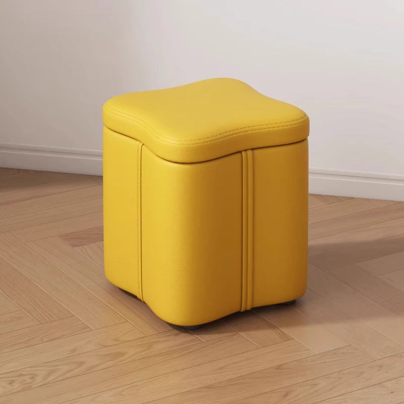Modern Minimalist Flower Square Storable Solid Wood Synthetic Fabric Sponge Low Stool Backless Armless For Living Room