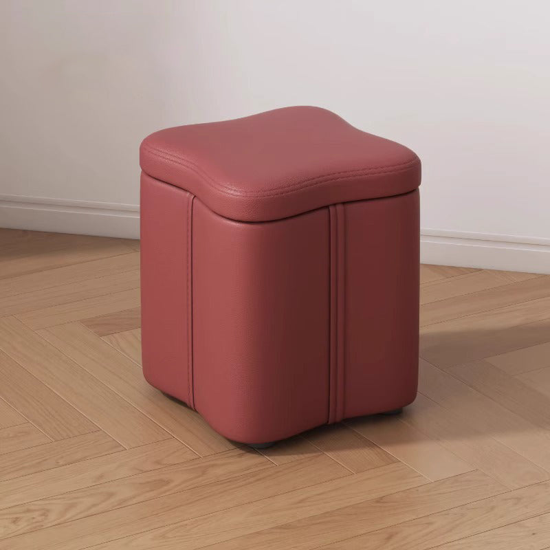 Modern Minimalist Flower Square Storable Solid Wood Synthetic Fabric Sponge Low Stool Backless Armless For Living Room