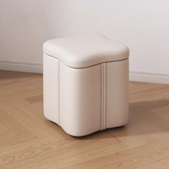 Modern Minimalist Flower Square Storable Solid Wood Synthetic Fabric Sponge Low Stool Backless Armless For Living Room