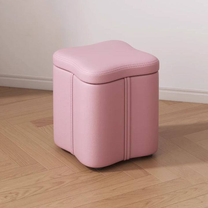 Modern Minimalist Flower Square Storable Solid Wood Synthetic Fabric Sponge Low Stool Backless Armless For Living Room
