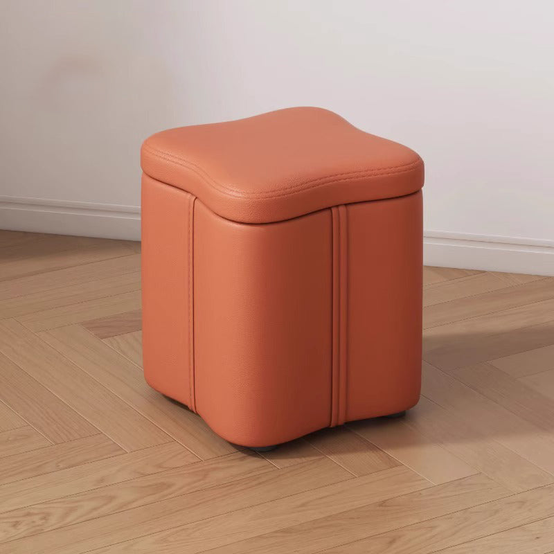 Modern Minimalist Flower Square Storable Solid Wood Synthetic Fabric Sponge Low Stool Backless Armless For Living Room