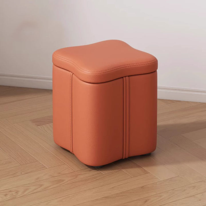 Modern Minimalist Flower Square Storable Solid Wood Synthetic Fabric Sponge Low Stool Backless Armless For Living Room