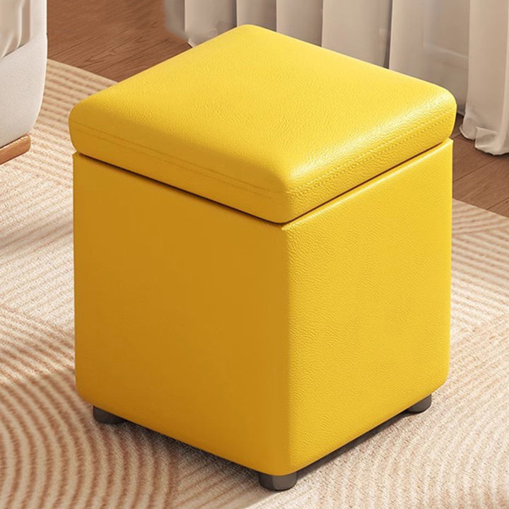 Modern Minimalist Flower Square Storable Solid Wood Synthetic Fabric Sponge Low Stool Backless Armless For Living Room
