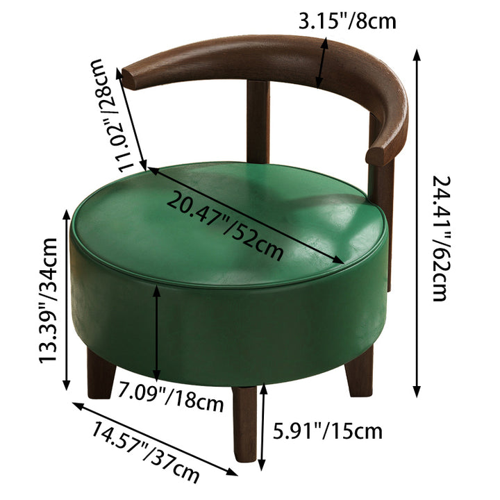 Traditional Vintage Round Rubberwood Faux Oil-Waxed Leather Sponge Swivel Accent Chair Backrest  Armless For Living Room