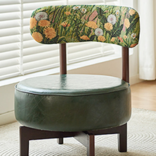 Traditioneller Vintage-Rund-Armlehnenloser Akzentstuhl mit Drehfunktion, Rückenlehne aus Rubberwood-Kunstleder mit Öl-Wachs-Finish und Schwamm für das Wohnzimmer 